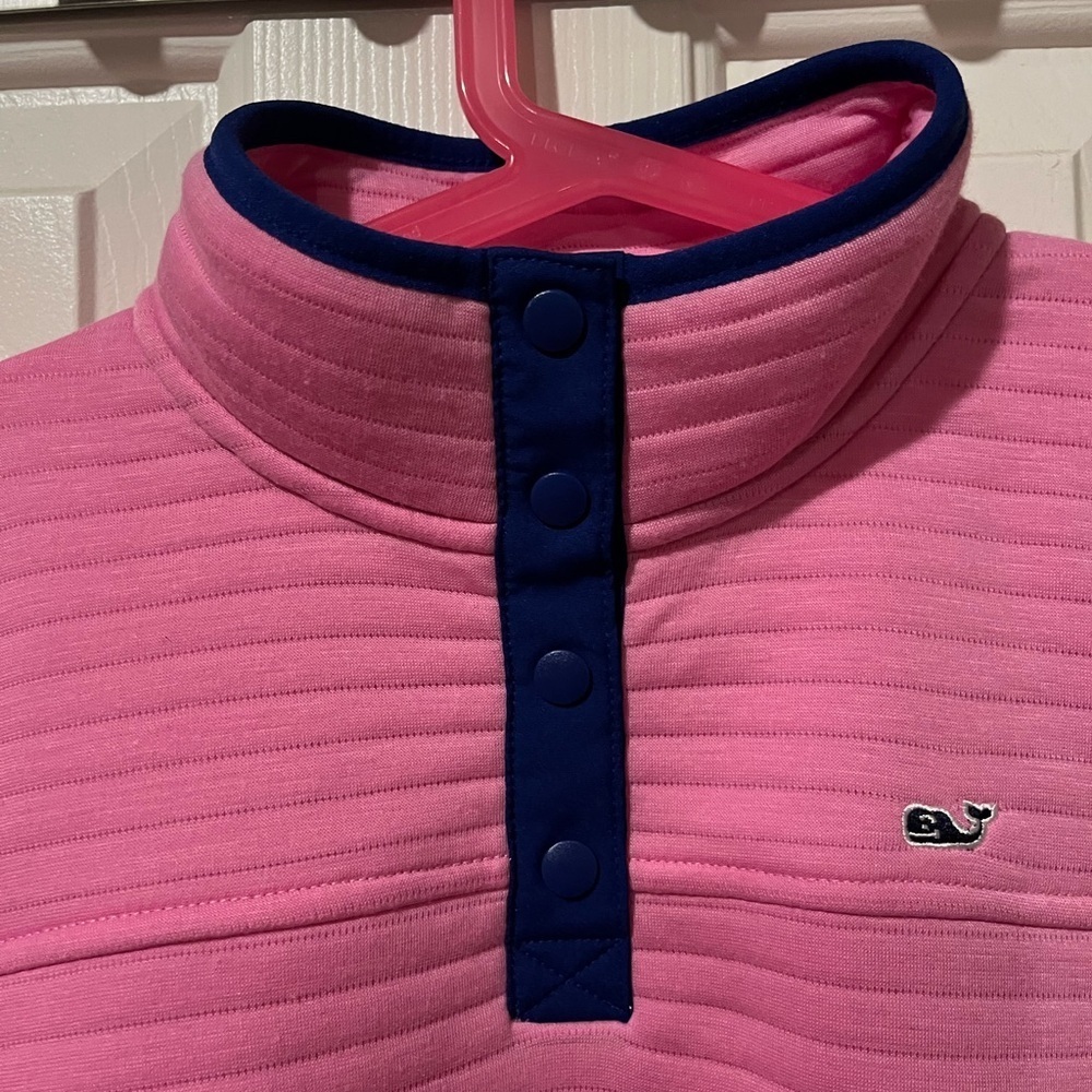 Vineyard Vines size L (14) pink/navy pullover with snap up mock neckline - Picture 4 of 13